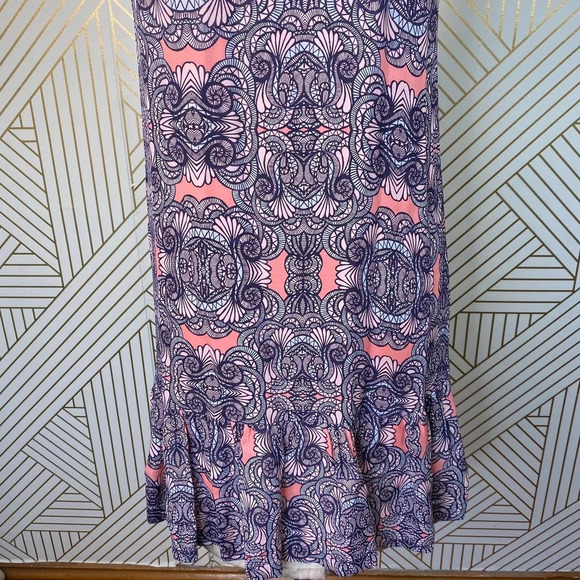 Amanda Uprichard‎ Mini Dress Drop Hem Tie Neck Geometric Print Pink Purple Small - Picture 9 of 10